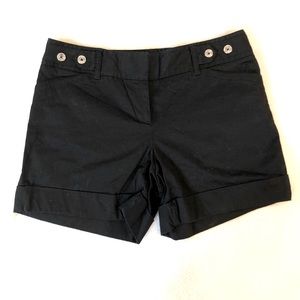 White House Black Market Black Shorts Cuffed with Silver Button Detail